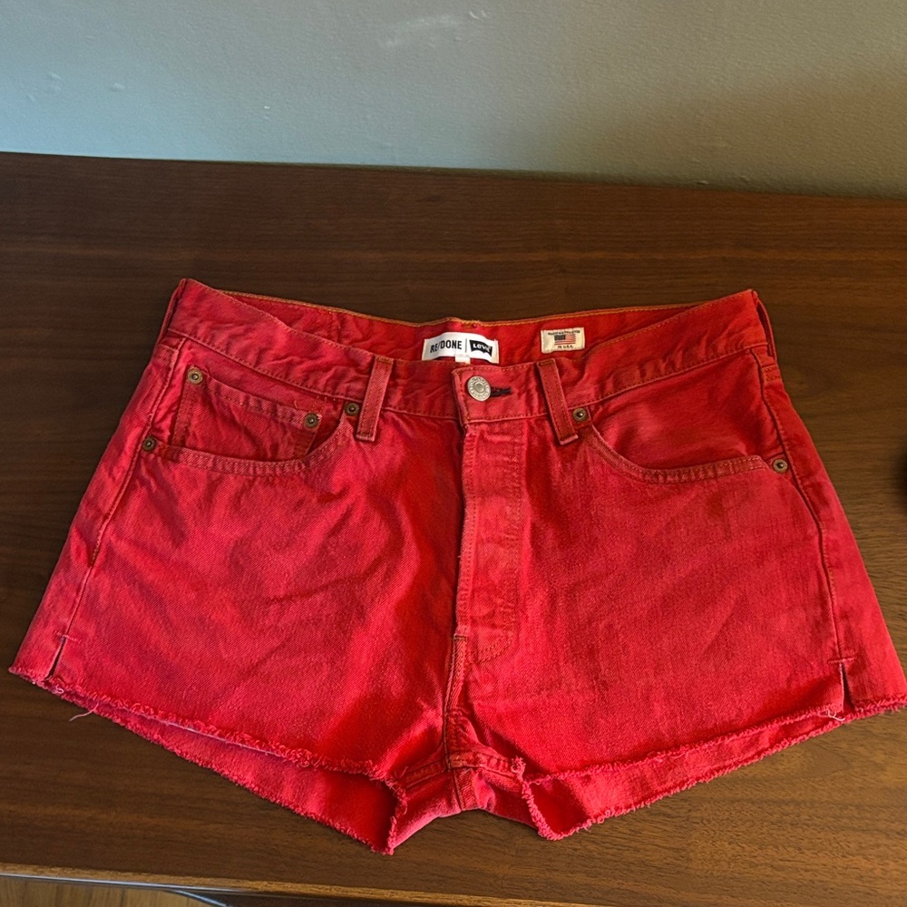 Re/Done Vibrant Red Jean Shorts
